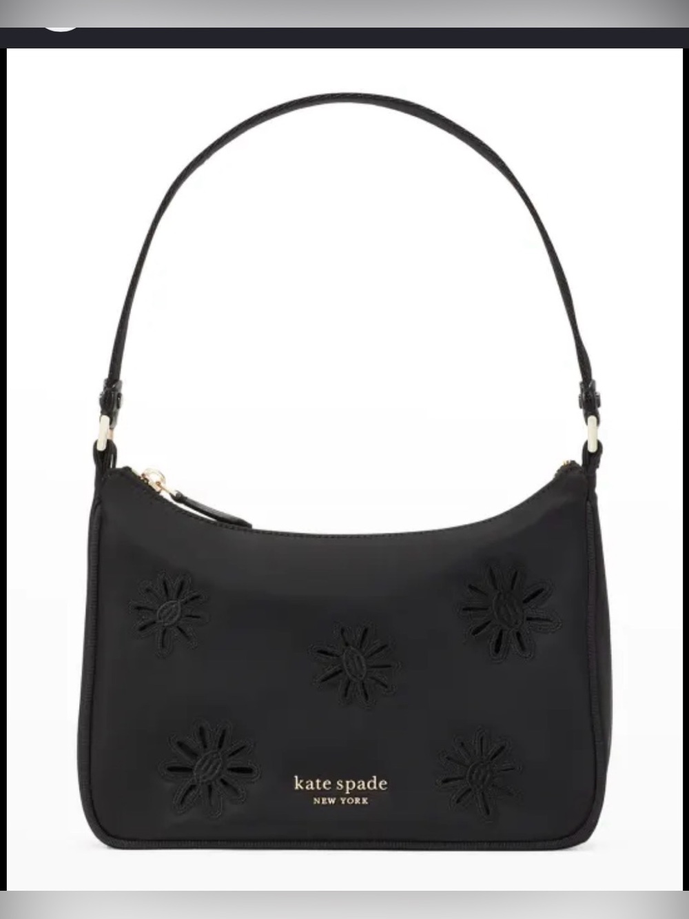 kate spade Black Floral-Appliqué Shoulder Bag with Gold Logo